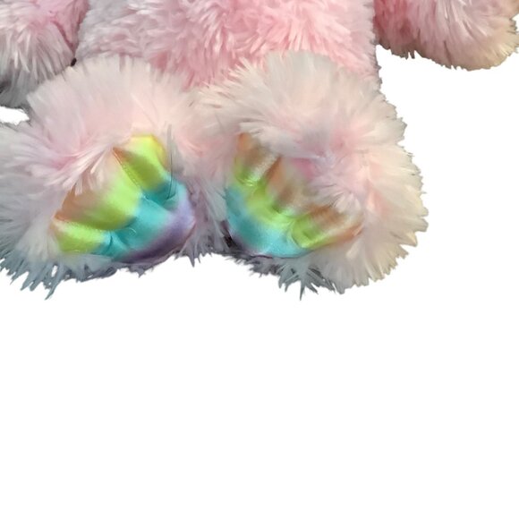 Build-A-Bear Workshop Pawsome Pink Bunny Stuffed Animal Plush Toy Rainbow Ears F - Picture 5 of 7